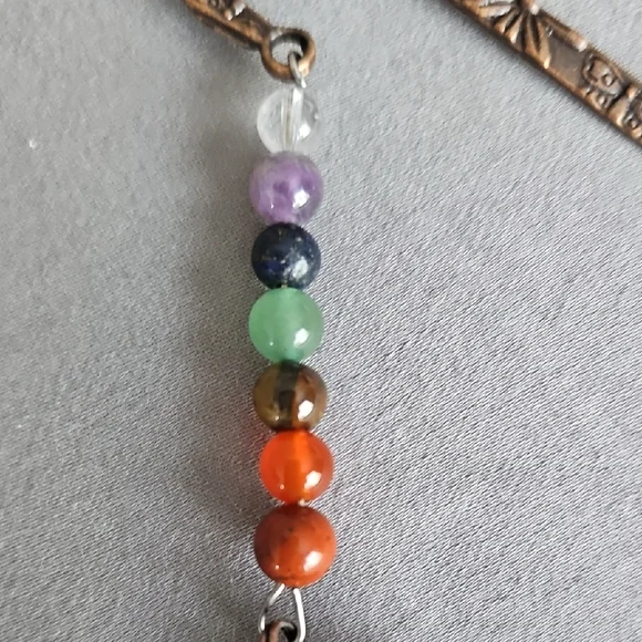 Floral Engraved Metal Bookmark with Gemstone Beads - Picture 3 of 7
